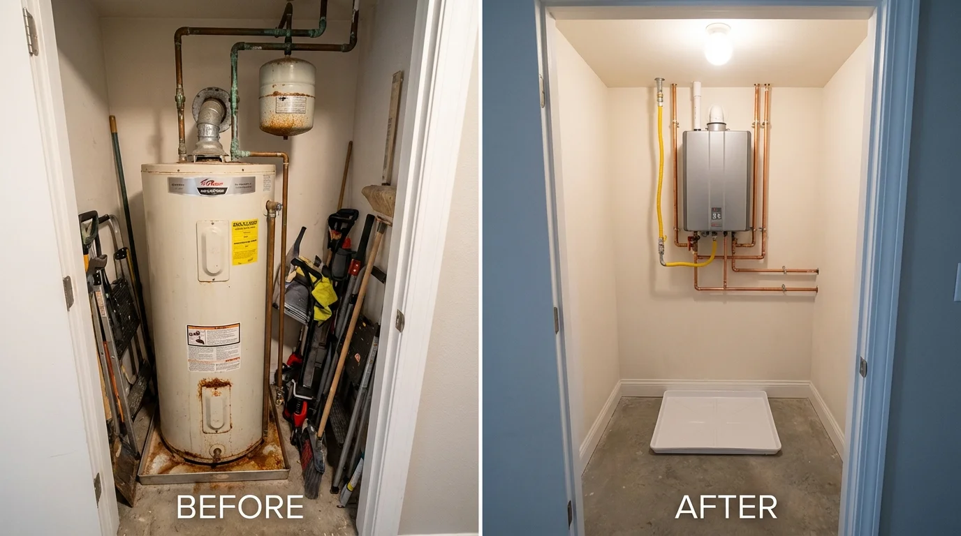 Tank water heater versus wall-mounted tankless unit comparison for Crane, MO homeowners