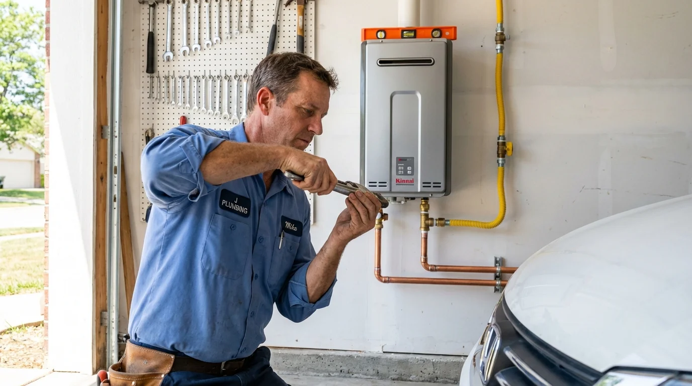 Tankless water heater installation by a Johns Plumbing LLC plumber in Crane
